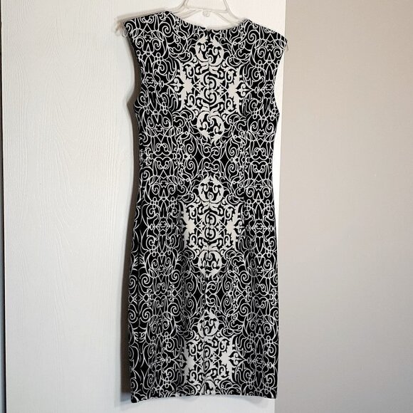 MADISON LEIGH Black/White Sleeveless Pencil Dress; Knee Length: Size 6 - Picture 2 of 5